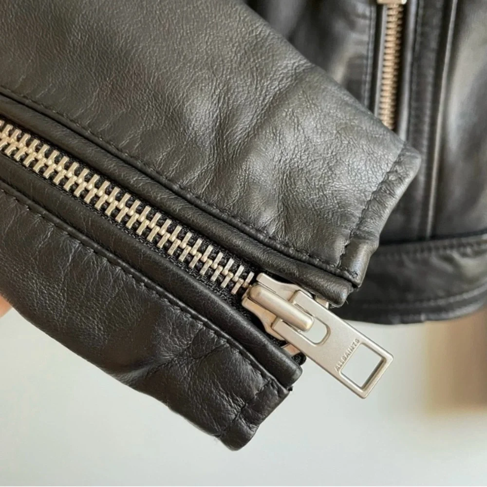 AllSaints Star Studded Raven Leather Biker Jacket Black US 6 Limited Edition - Picture 7 of 15